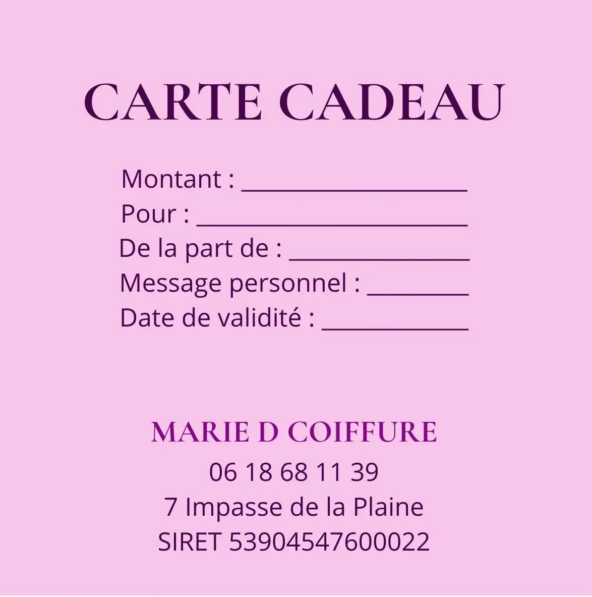 2 Carte cadeau coiffeuse à domicile Graulhet tarn